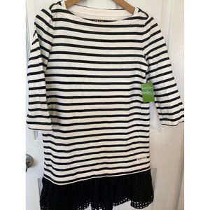 Kate Spade Broome Street Off White Black Dot Eyelet Striped Women's Dress S